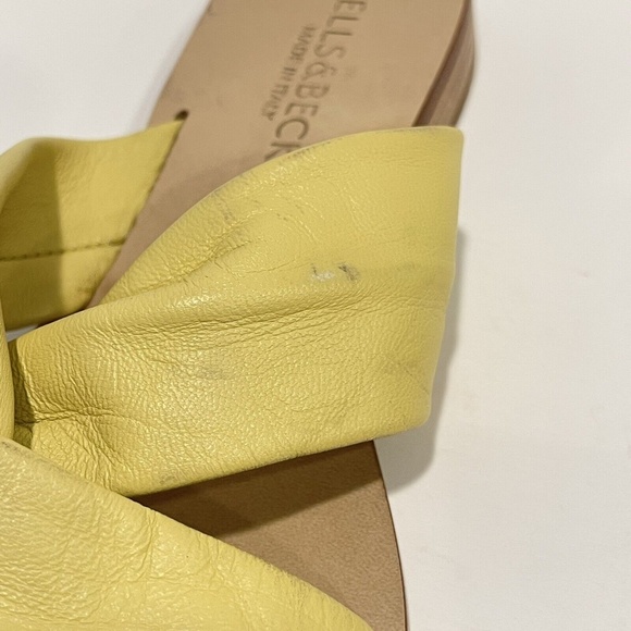 Bells & Becks Azura Butter Yellow Leather Slip On Twist Slide Sandal Size 38 7.5 - Picture 10 of 13